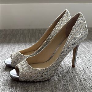 Enzo Angiolini Silver Glitter Stiletto Heels